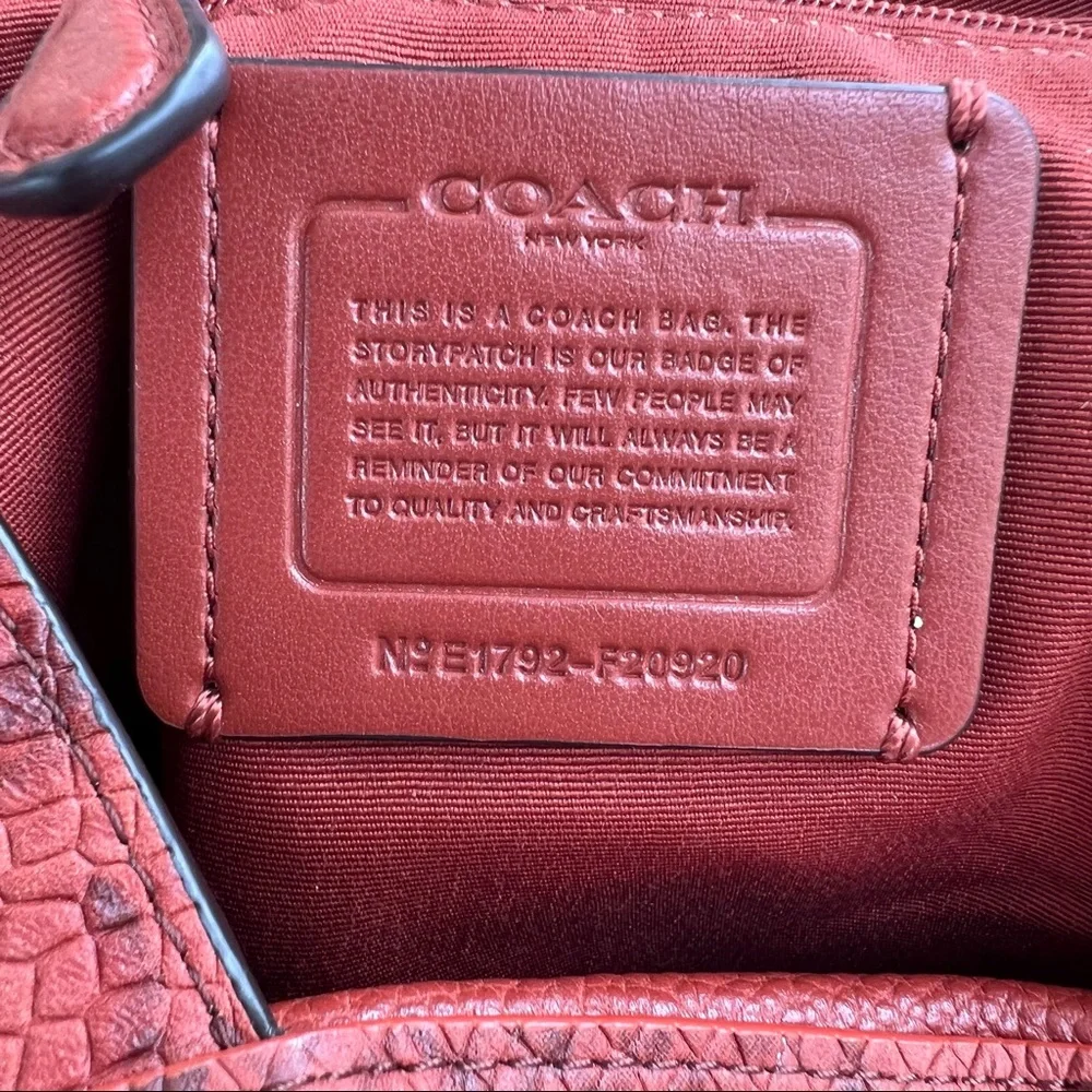 Coach Lexy Orange/Cognac Pebbled Leather Python Embossed Trim Gold Tone Hardware - Picture 14 of 15